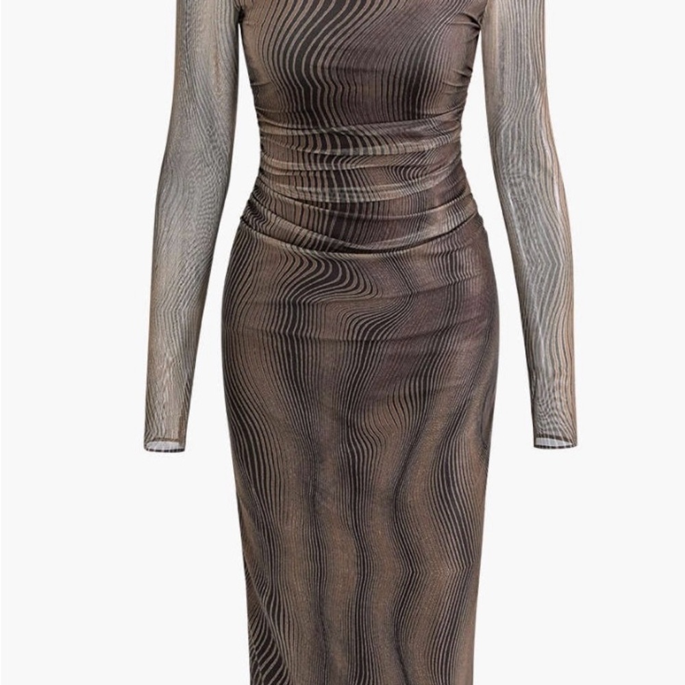 MICAS Brown Ruched Long Sleeve Bodycon Dress